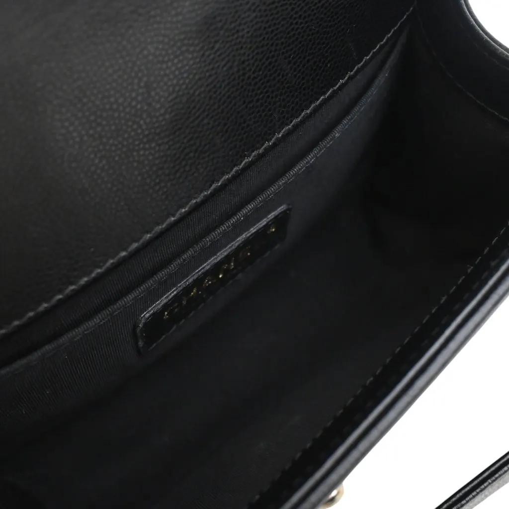 Chanel Small Quilted Caviar Boy Flap Black Leather Very good - Model View
