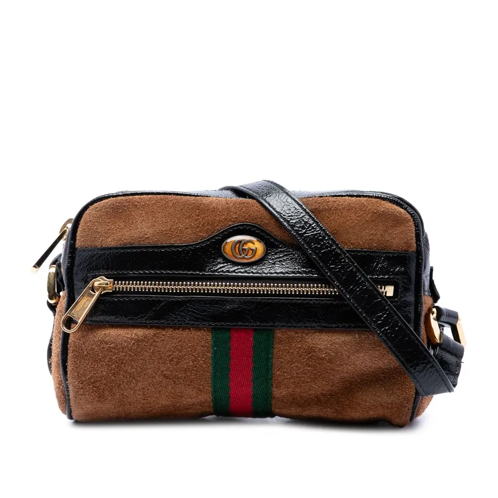 Gucci Mini Suede Web Ophidia Crossbody Brown Leather Very good - Front View