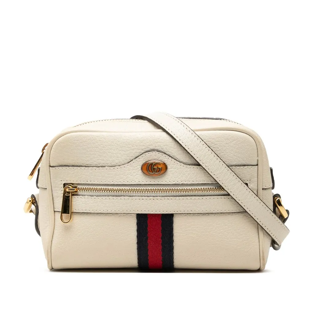 Gucci Mini Calfskin Web Ophidia Crossbody White Leather Very good - Front View
