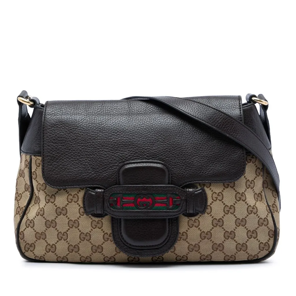 Gucci GG Canvas Web Dressage Crossbody Beige Very good - Front View