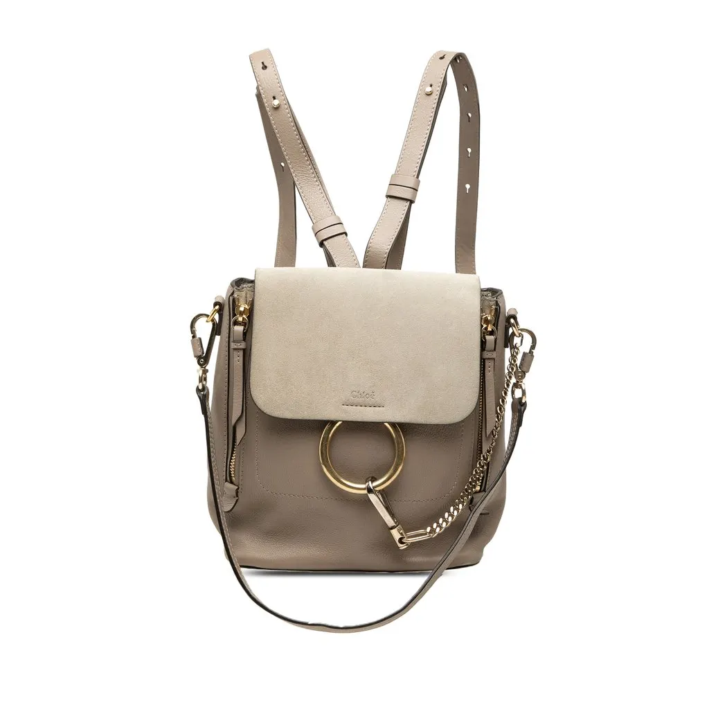 Chloé Small Calfskin and Suede Faye Backpack Brown Leather Very good - Front View