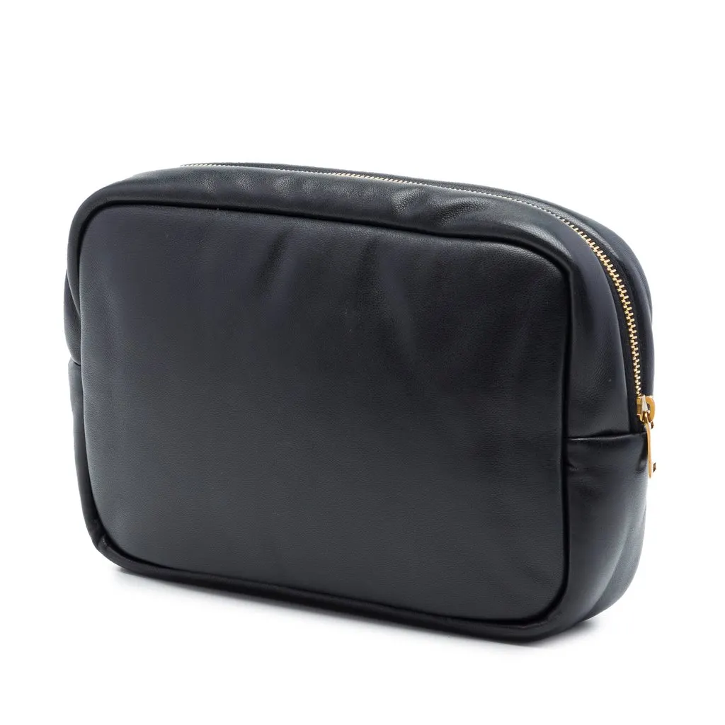 Saint Laurent Small Padded Lambskin Monogram Calypso Cosmetic Pouch Black Leather Very good - Back View
