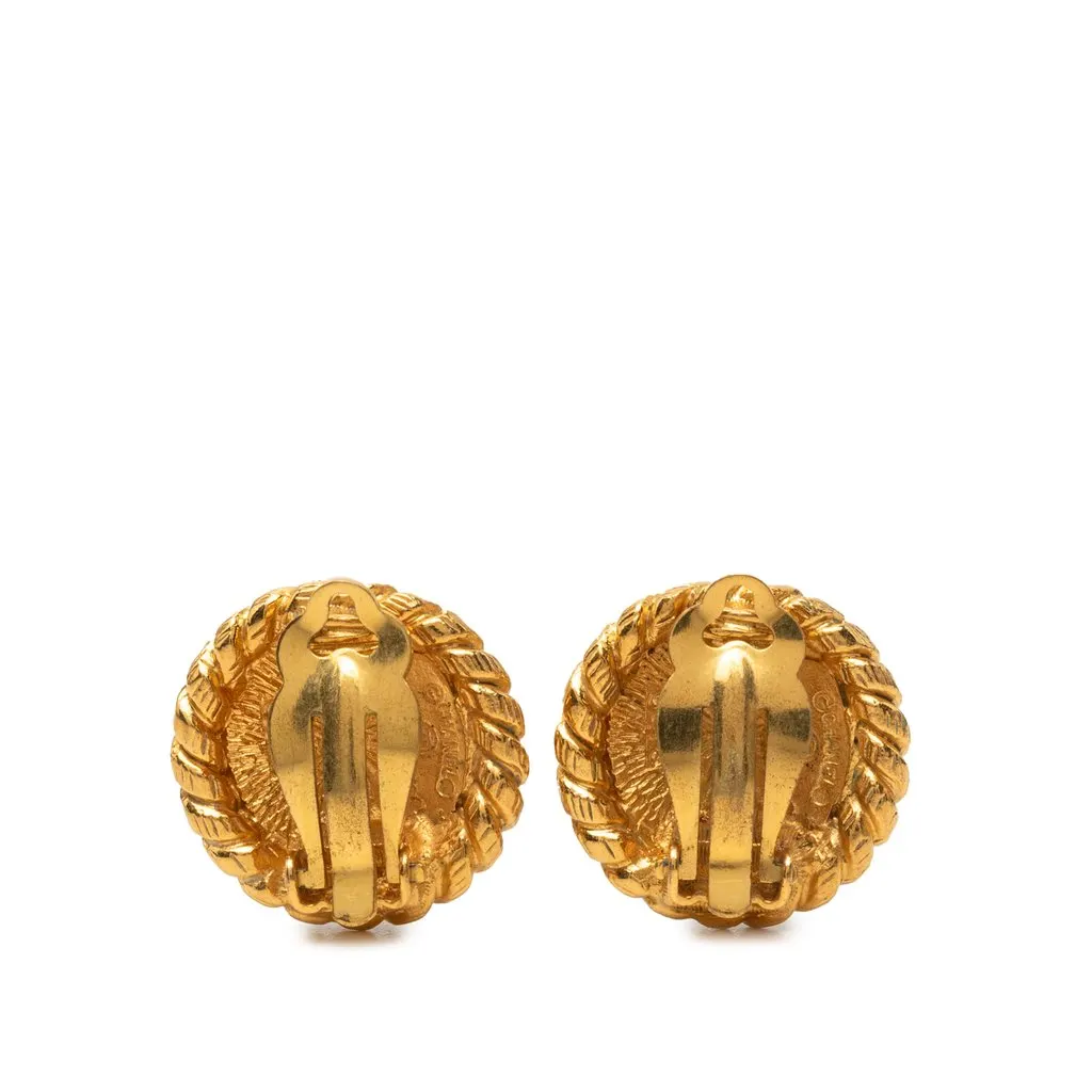 Chanel CC Gold Plated Sunburst Round Clip On Earrings Gold Metal Very good - Back View