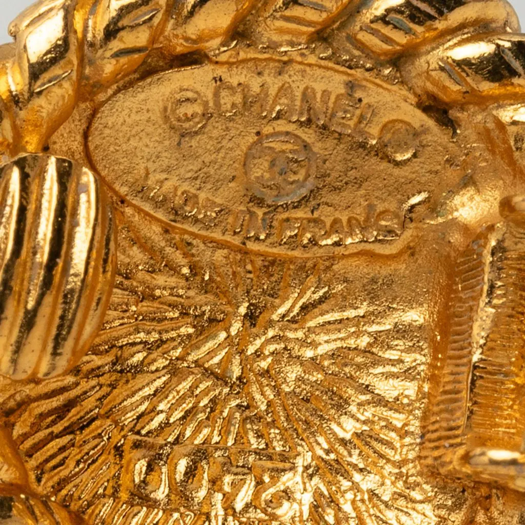 Chanel CC Gold Plated Sunburst Round Clip On Earrings Gold Metal Very good - Inside View