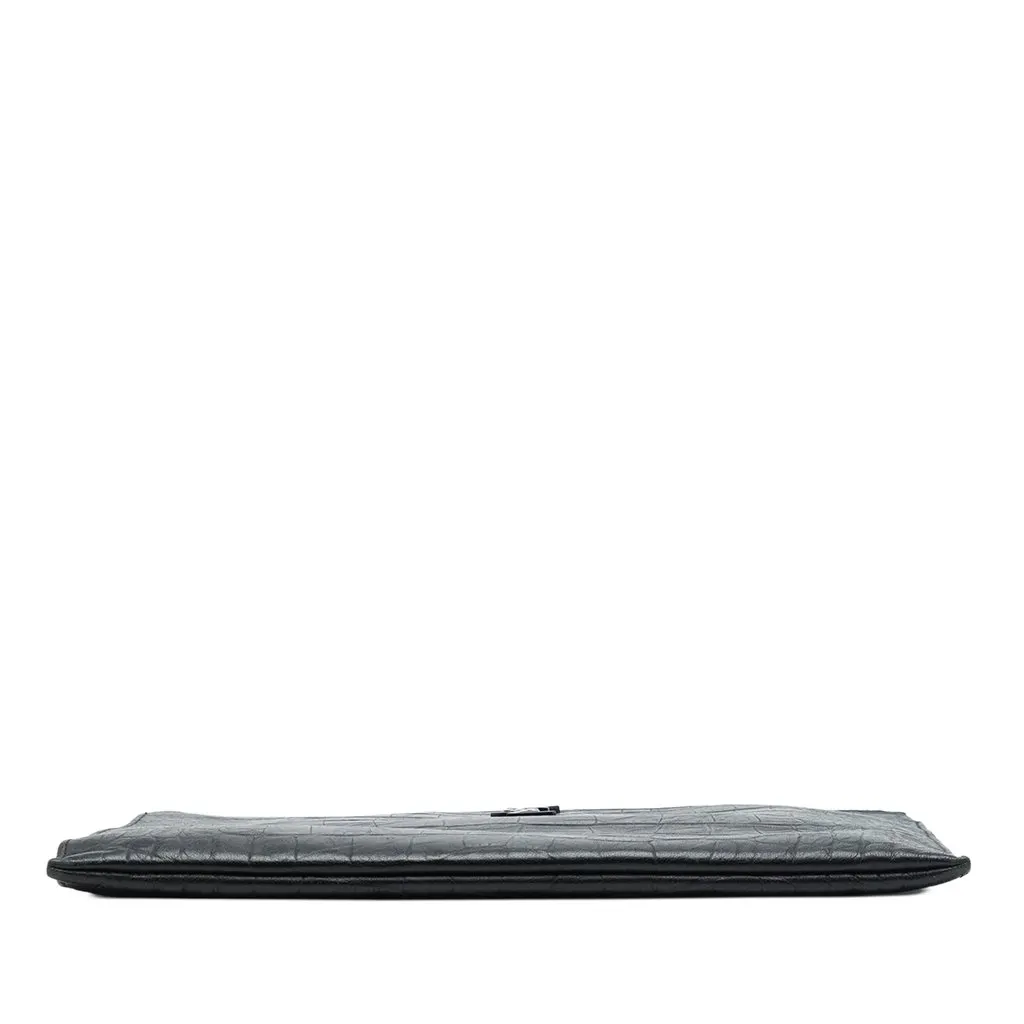 Saint Laurent Croc Embossed Leather Monogram iPad Case Black Leather Very good - Inside View