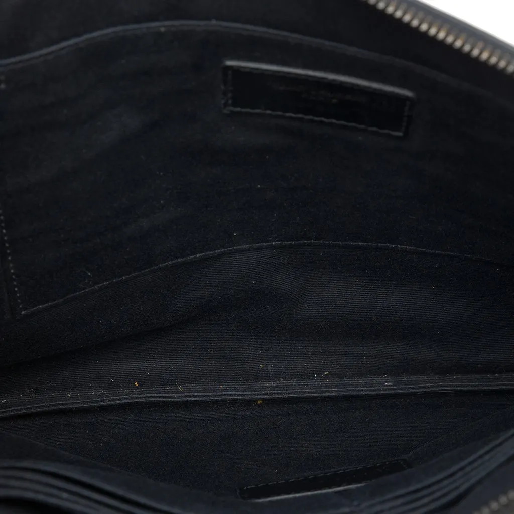 Saint Laurent Croc Embossed Leather Monogram iPad Case Black Leather Very good - Model View
