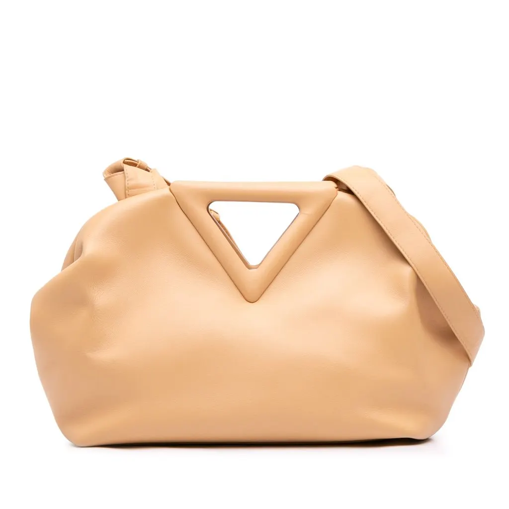 Bottega Veneta Medium Leather The Point Triangle Satchel Beige Leather Good - Front View