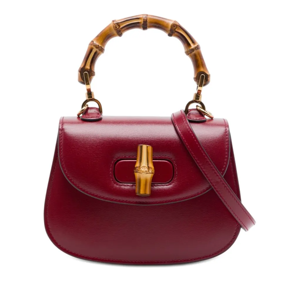 Gucci Mini Calfskin 1947 Bamboo Top Handle Bag Red Leather Very good - Front View