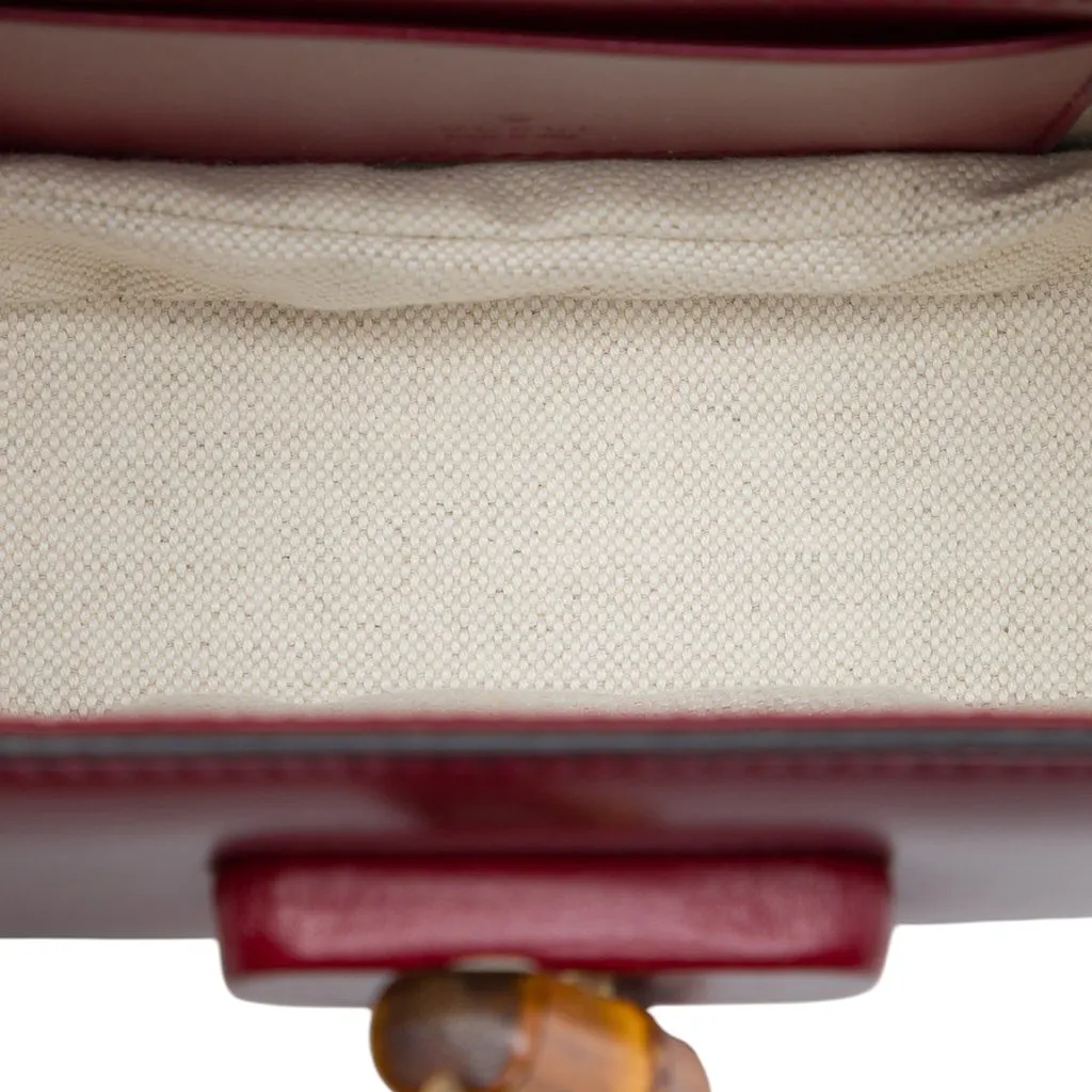 Gucci Mini Calfskin 1947 Bamboo Top Handle Bag Red Leather Very good - Model View