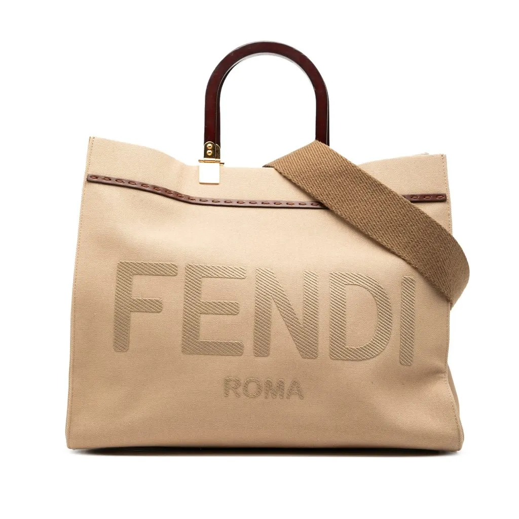 Fendi Medium Canvas Sunshine Shopper Tote Brown Very good - Front View