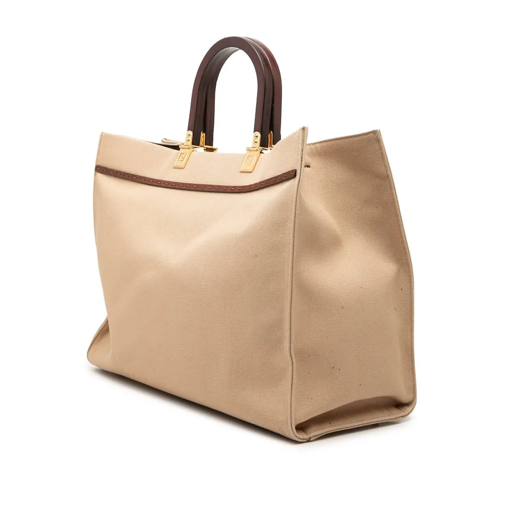 Fendi Medium Canvas Sunshine Shopper Tote Brown Very good - Back View