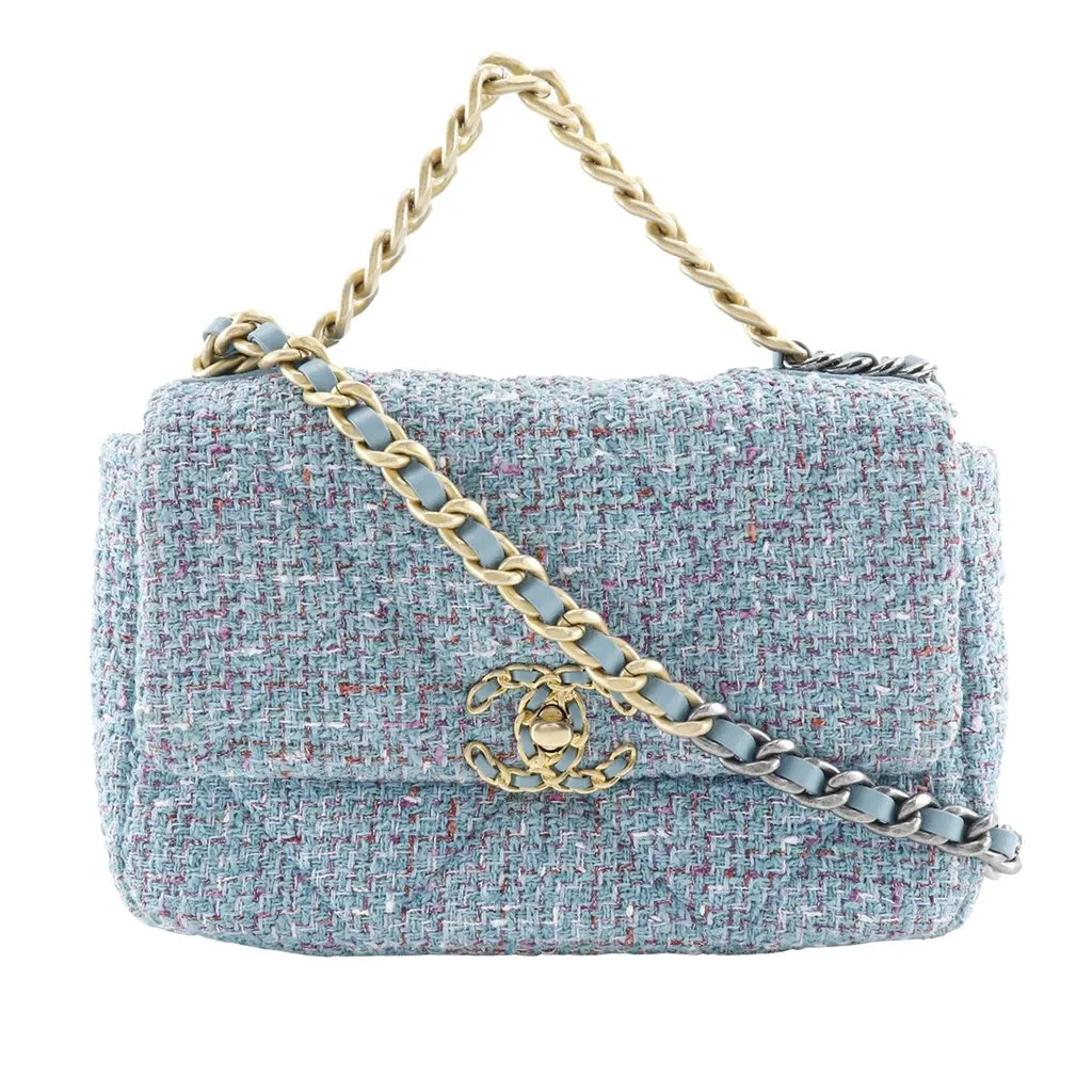 Chanel Medium Tweed 19 Flap Blue Tweed Very good - Front View