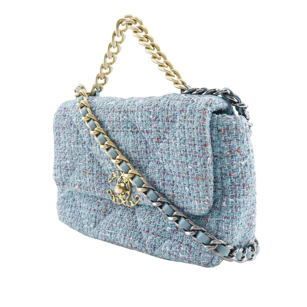 Chanel Medium Tweed 19 Flap Blue Tweed Very good - Back View