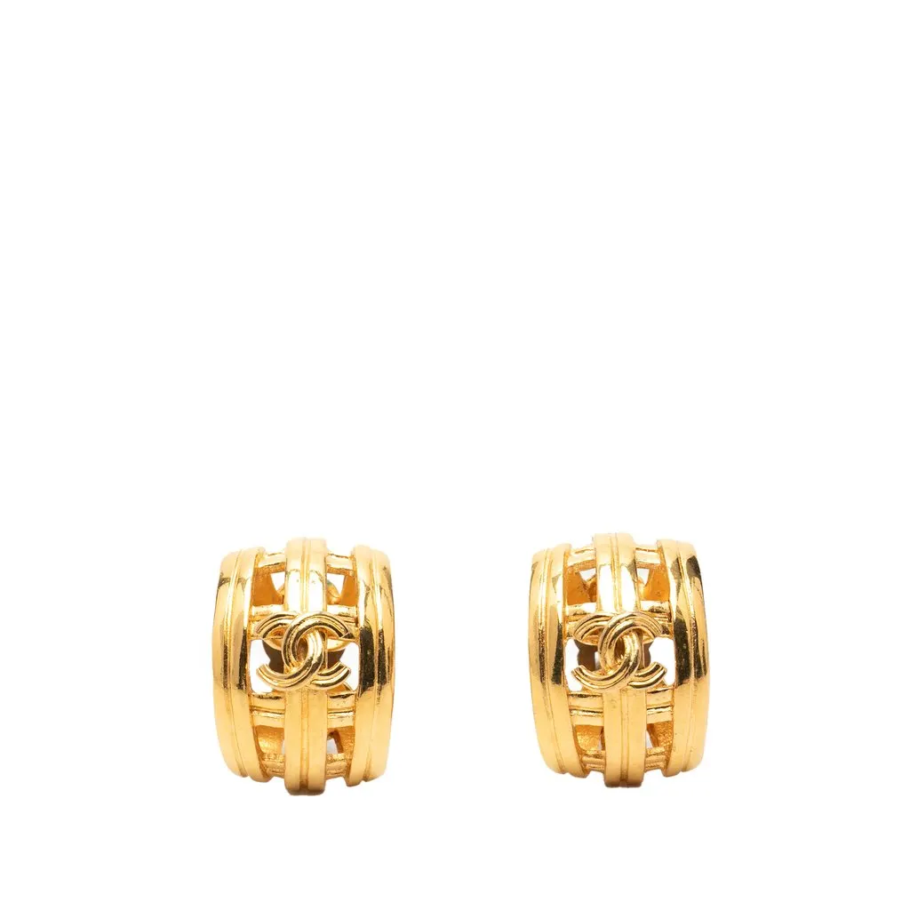 Chanel CC Gold Plated Hoop Clip on Earrings Gold Metal Very good - Front View
