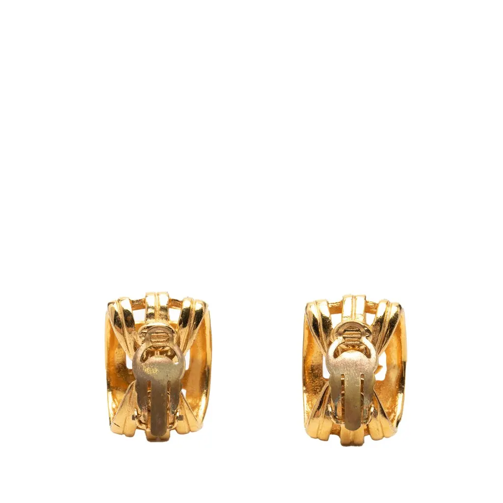 Chanel CC Gold Plated Hoop Clip on Earrings Gold Metal Very good - Back View