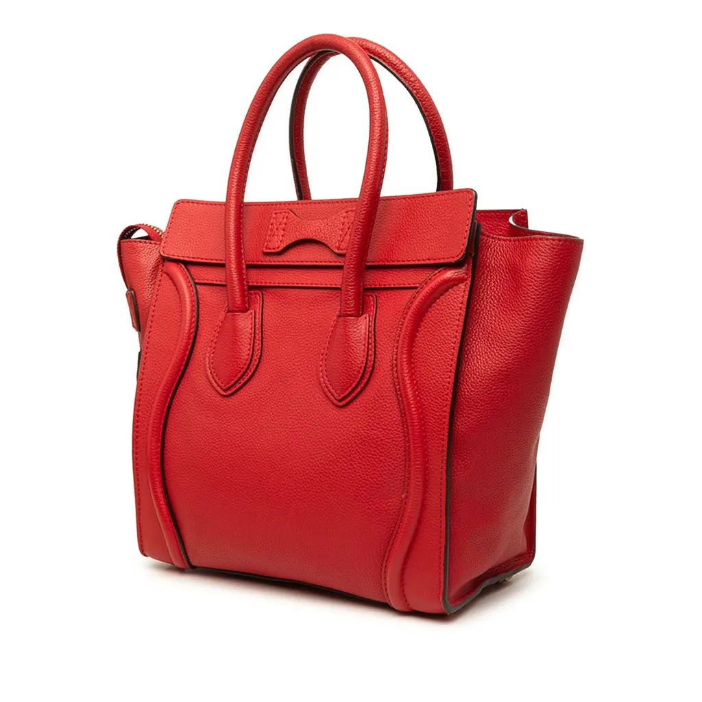 Celine Micro Drummed Calfskin Luggage Tote Red Leather Very good - Back View