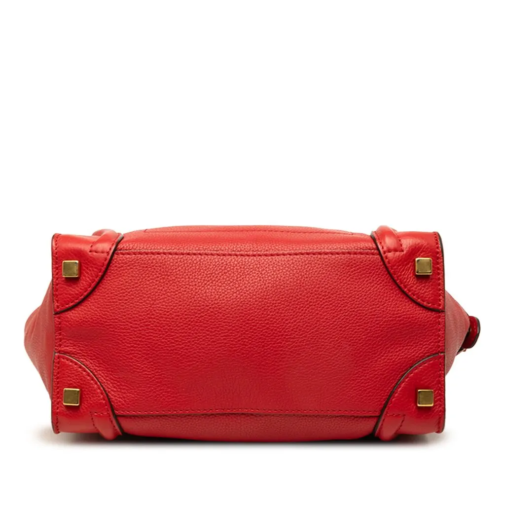 Celine Micro Drummed Calfskin Luggage Tote Red Leather Very good - Inside View