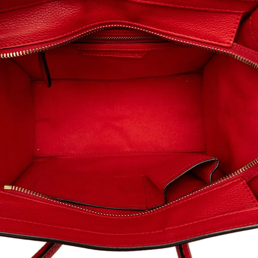 Celine Micro Drummed Calfskin Luggage Tote Red Leather Very good - Model View