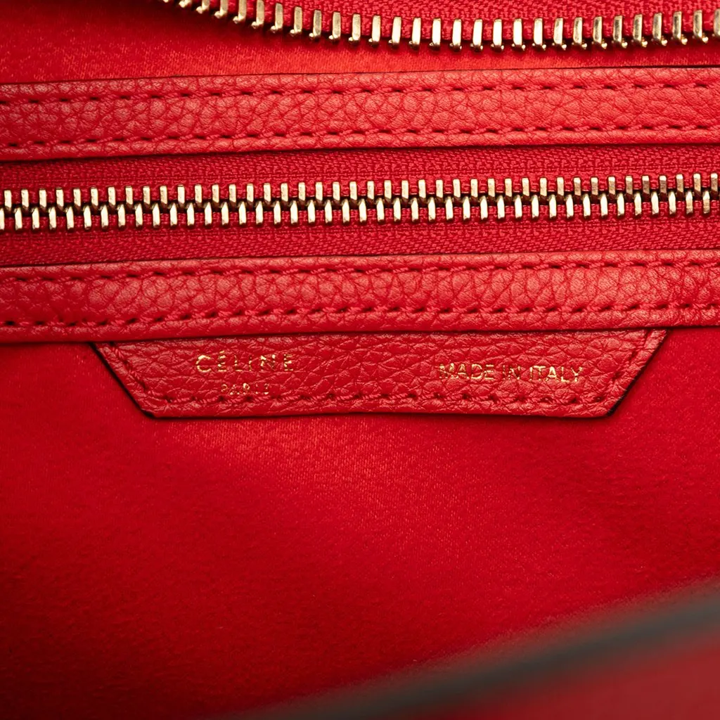 Celine Micro Drummed Calfskin Luggage Tote Red Leather Very good - Box View