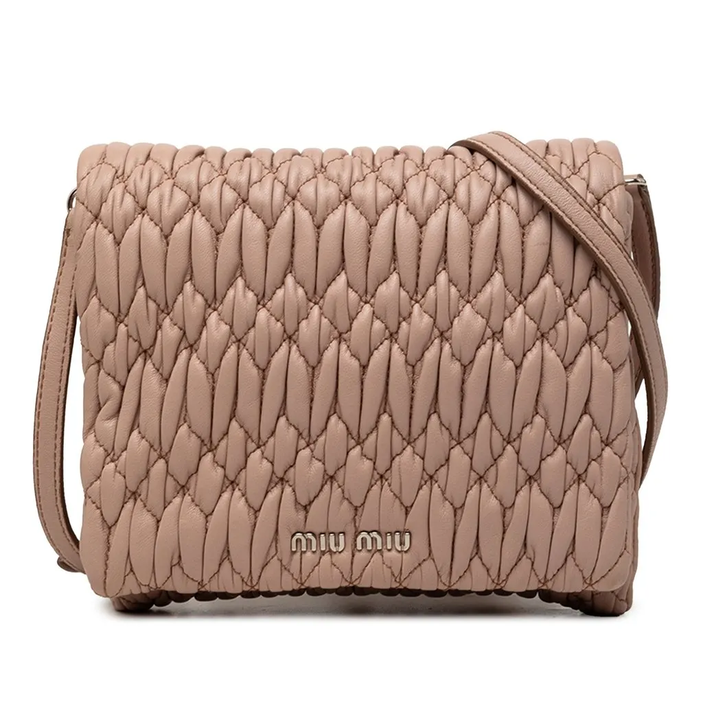 Miu Miu Matelasse Nappa Crystal Chain Satchel Brown Leather Very good - Front View