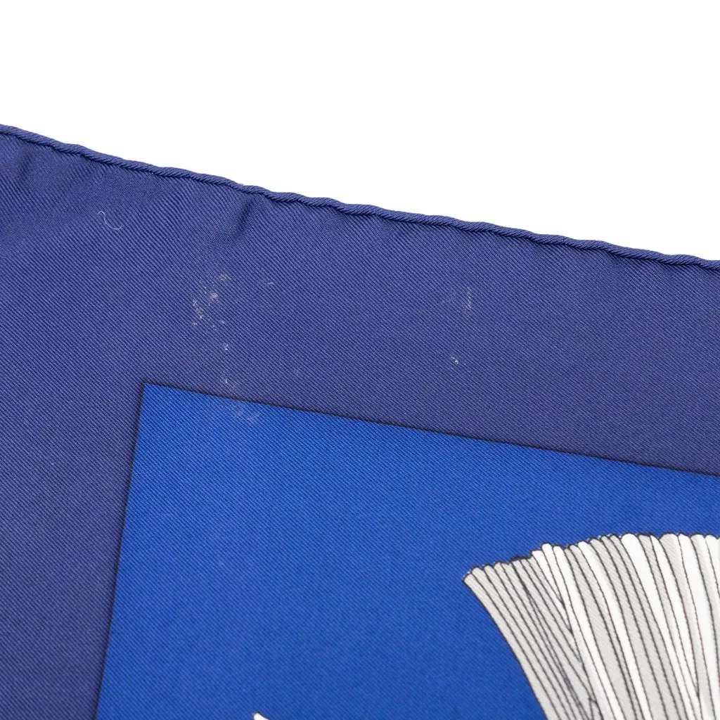 Hermès Aux Champs Silk Scarf 90 Blue Silk Very good - Back View