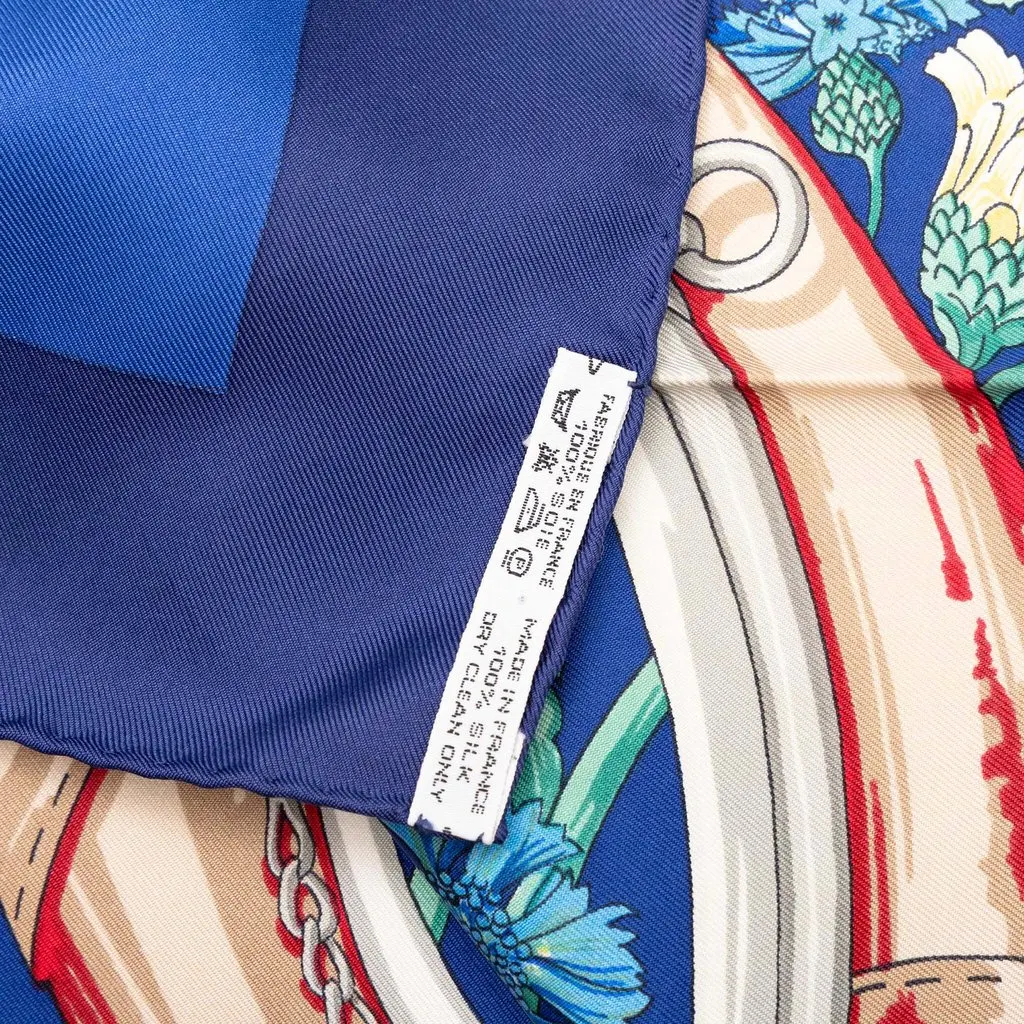 Hermès Aux Champs Silk Scarf 90 Blue Silk Very good - Inside View