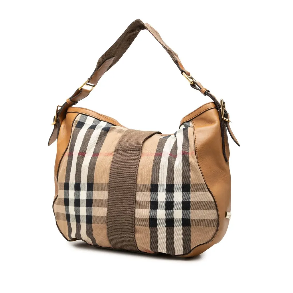 Burberry Medium House Check Canvas Ashwood Hobo Beige Very good - Back View