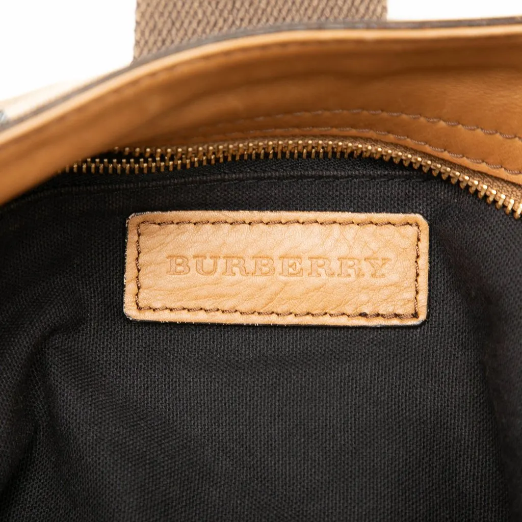 Burberry Medium House Check Canvas Ashwood Hobo Beige Very good - Box View