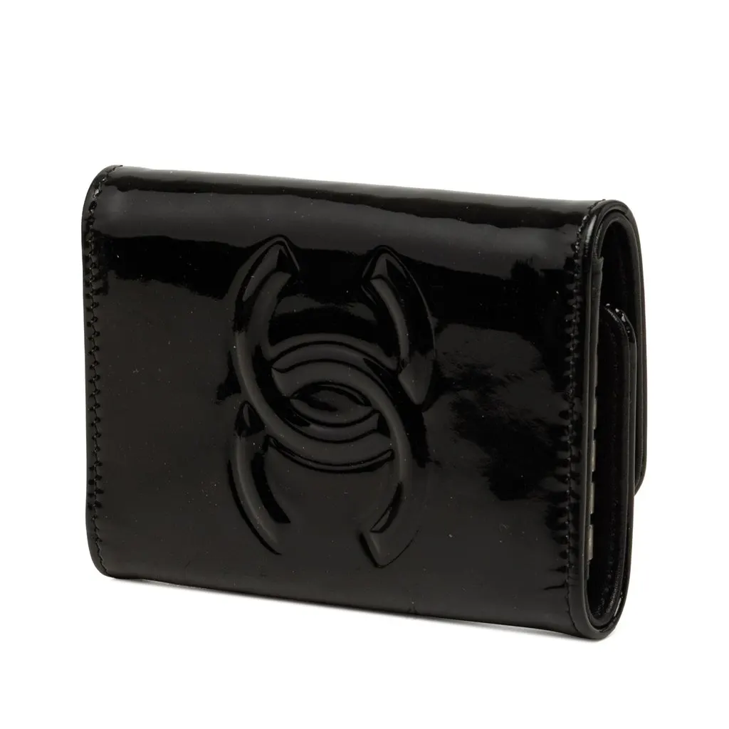 Chanel CC Patent Camellia Key Holder Black Leather Very good - Back View