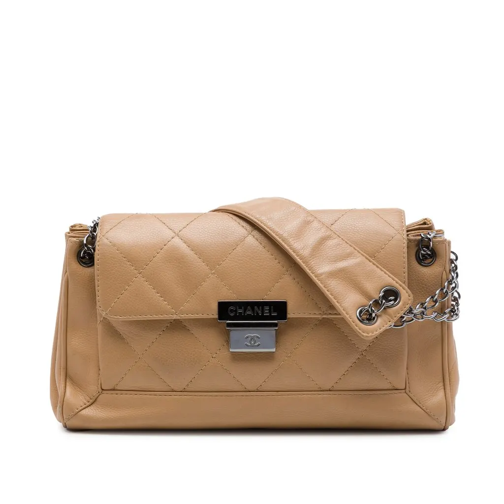 Chanel Small Quilted Caviar Accordion Flap Brown Leather Very good - Front View
