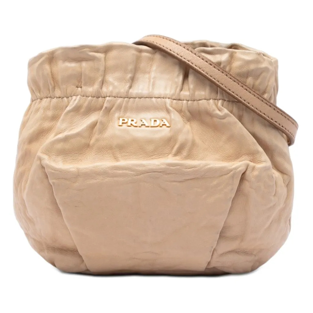 Prada Nappa Leather Antique Bucket Bag Beige Leather Very good - Front View