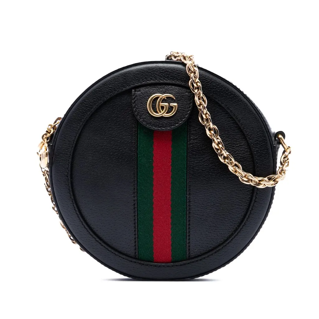 Gucci Mini Calfskin Web Ophidia Round Crossbody Black Leather Very good - Front View