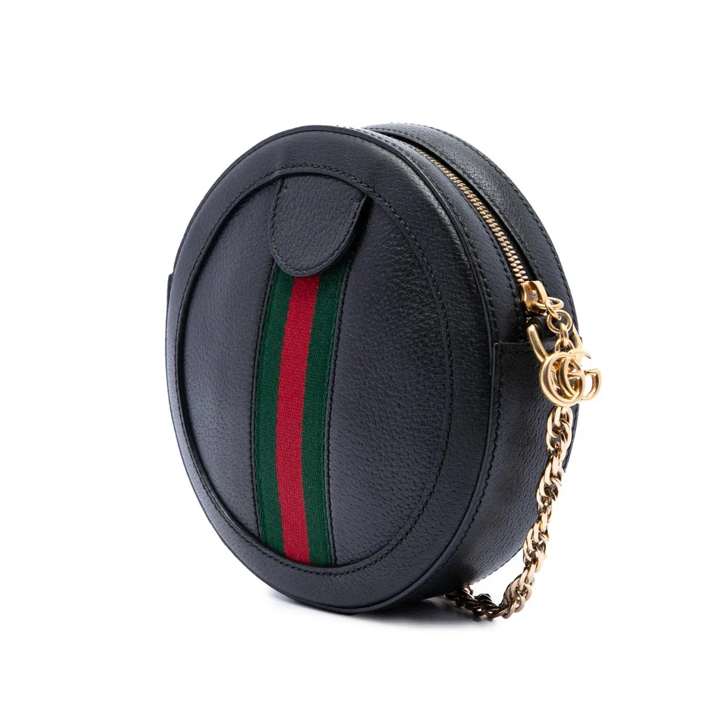 Gucci Mini Calfskin Web Ophidia Round Crossbody Black Leather Very good - Back View