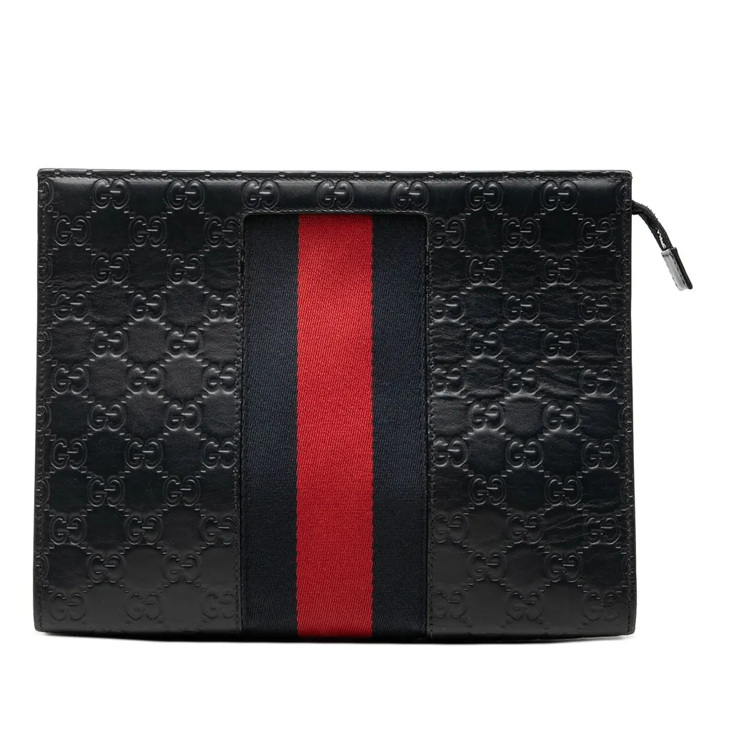Gucci Guccissima Web Clutch Blue Leather Very good - Front View