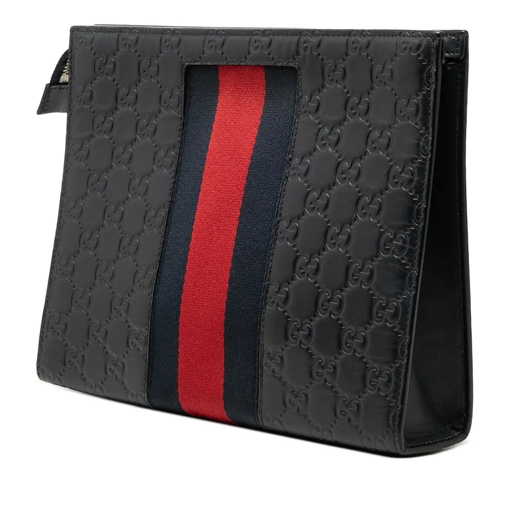 Gucci Guccissima Web Clutch Blue Leather Very good - Back View