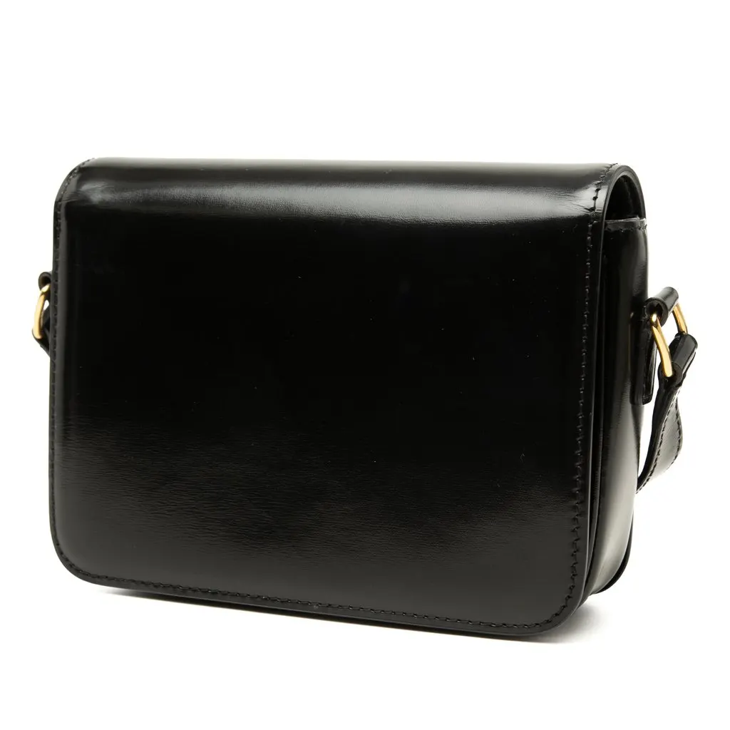 Celine Teen Shiny Calfskin Triomphe Crossbody Black Leather Very good - Back View