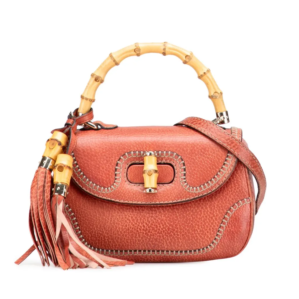 Gucci Small Leather New Bamboo Satchel Red Leather Very good - Front View
