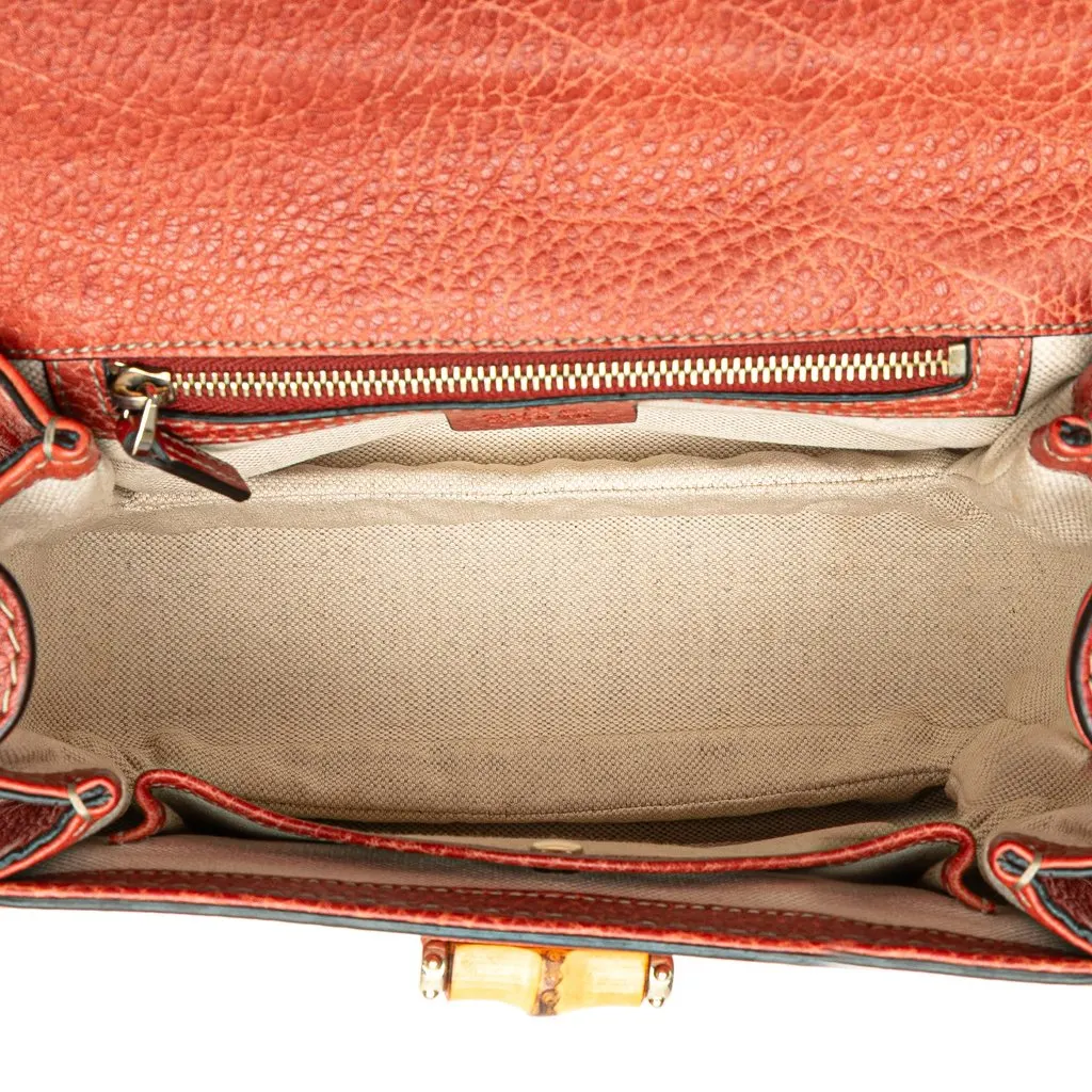 Gucci Small Leather New Bamboo Satchel Red Leather Very good - Model View