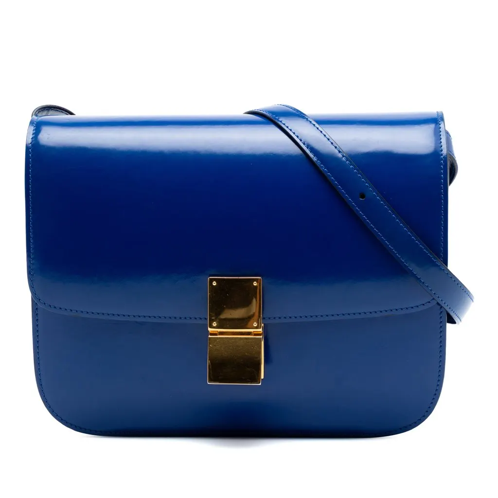 Celine Medium Calfskin Classic Box Blue Leather Very good - Front View