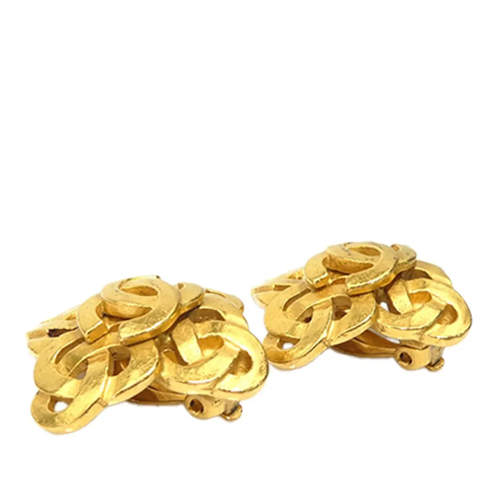 Chanel CC Gold Plated Diamond Clip On Earrings Gold Metal Very good - Back View