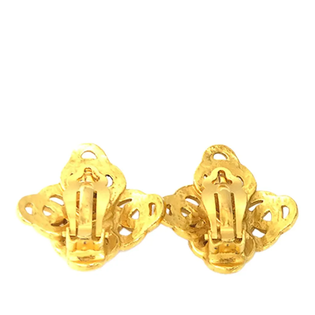 Chanel CC Gold Plated Diamond Clip On Earrings Gold Metal Very good - Inside View