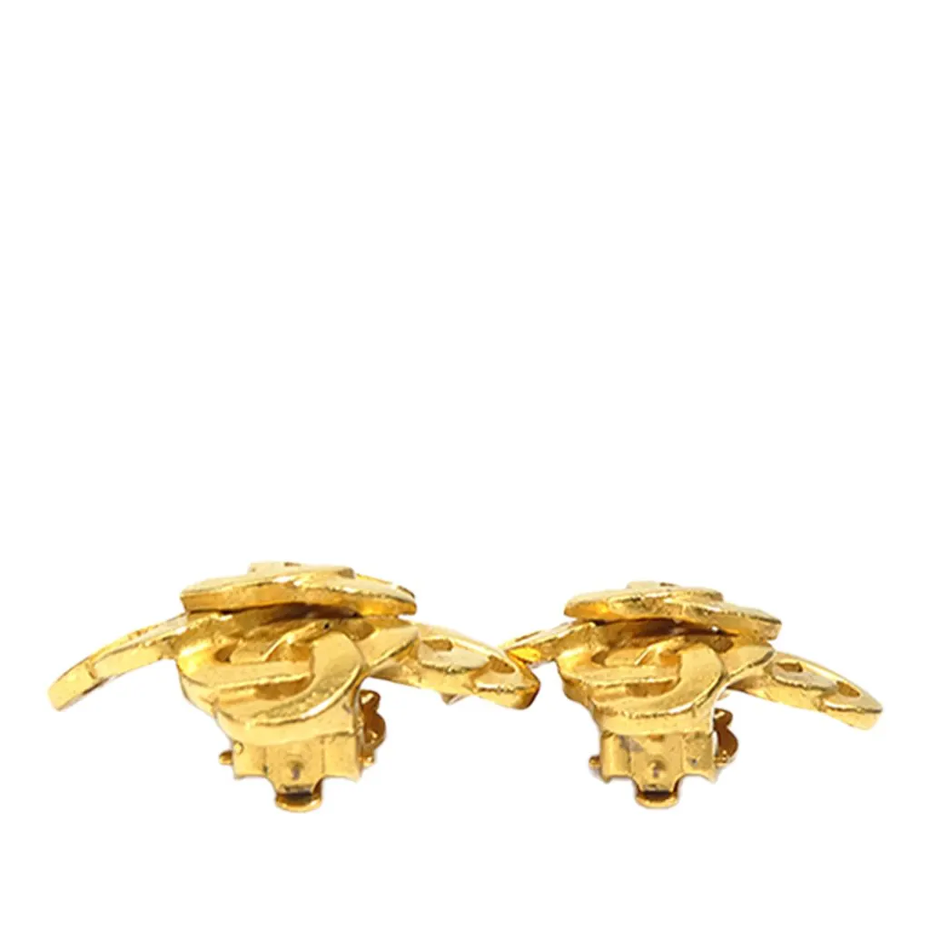 Chanel CC Gold Plated Diamond Clip On Earrings Gold Metal Very good - Box View