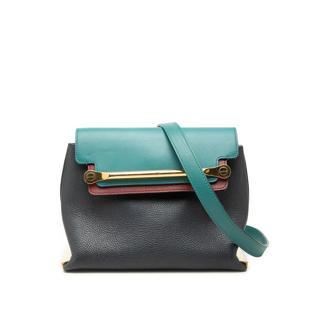 Chloé Small Tricolor Leather Clare Crossbody Blue Leather Very good - Front View