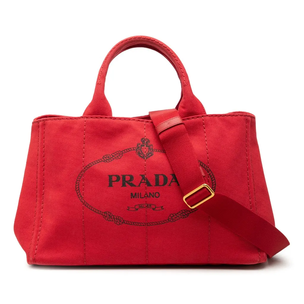 Prada Canvas Canapa Logo Tote Red Very good - Front View