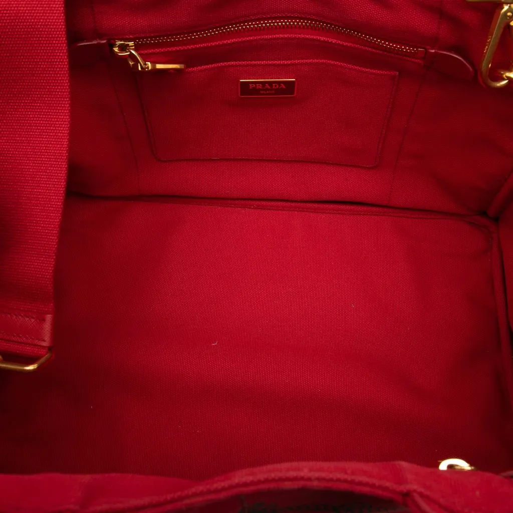 Prada Canvas Canapa Logo Tote Red Very good - Model View