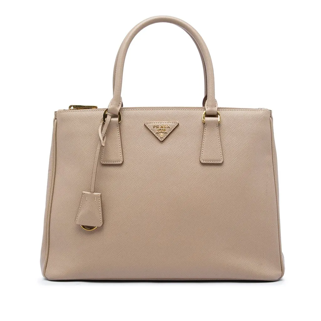 Prada Large Saffiano Lux Galleria Double Zip Satchel Beige Leather Very good - Front View