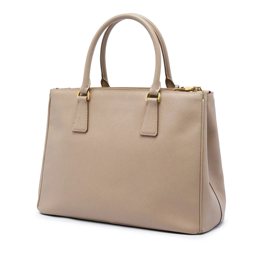 Prada Large Saffiano Lux Galleria Double Zip Satchel Beige Leather Very good - Back View