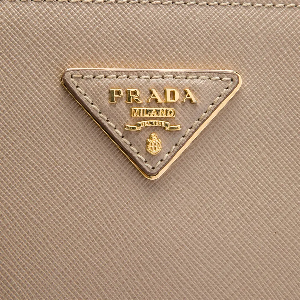 Prada Large Saffiano Lux Galleria Double Zip Satchel Beige Leather Very good - Box View