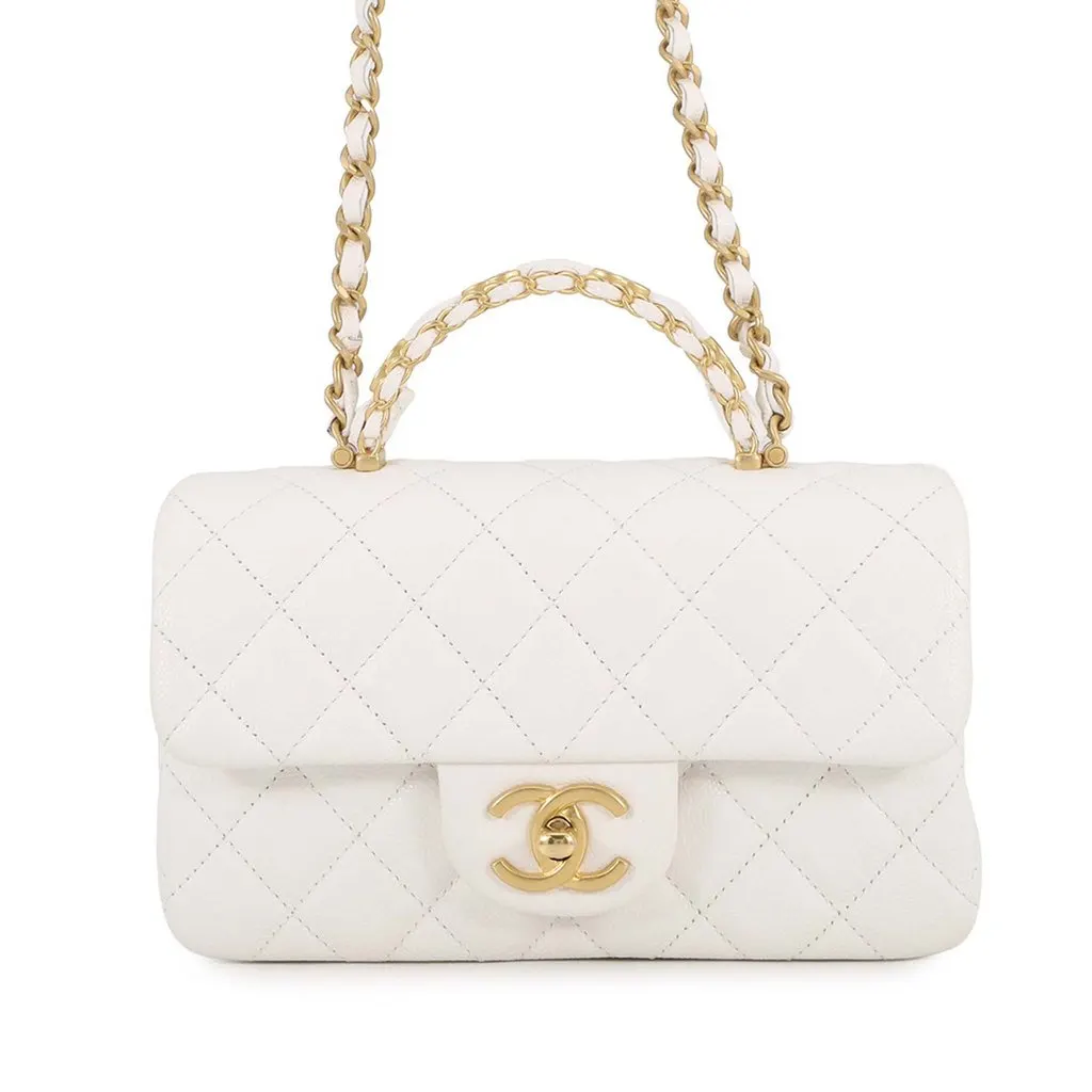 Chanel Mini CC Quilted Caviar Handy Flap White Leather Very good - Front View
