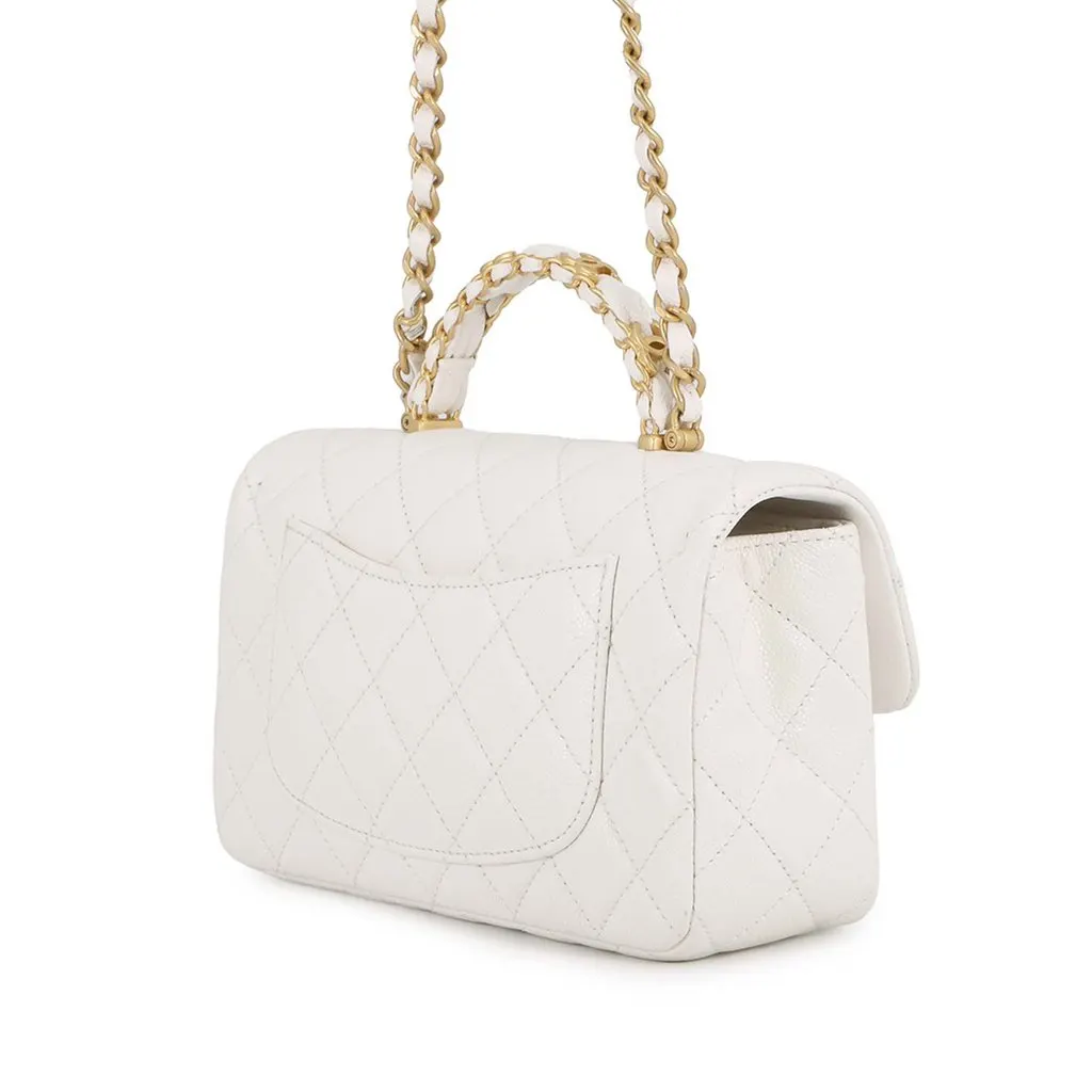 Chanel Mini CC Quilted Caviar Handy Flap White Leather Very good - Back View